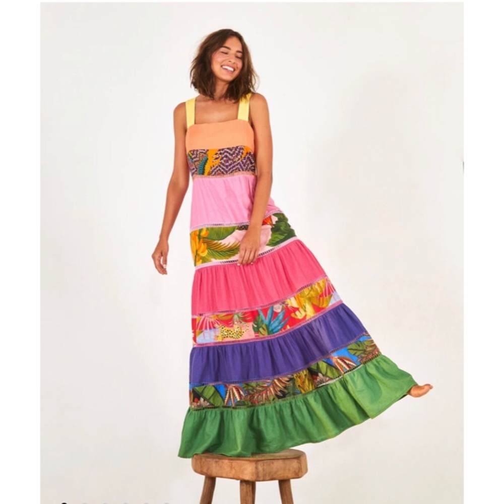 Farm Rio - Tiered Rainbow Mixed Prints Maxi Dress